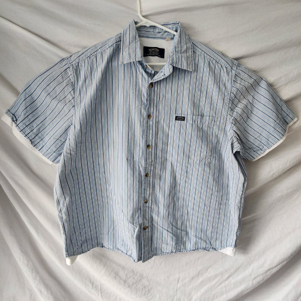 Signature by Levi Strauss XL Blue Striped Cotton Shirt | Chemise rayée bleue XL